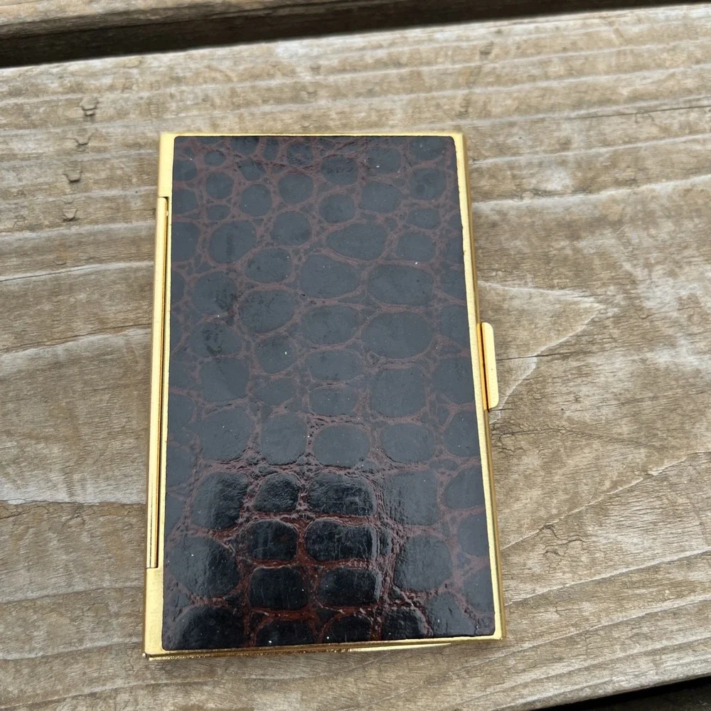 Retro Brown Faux Croc 1-clip Wallet Cigarette Case Biz Credit Card Money Holder